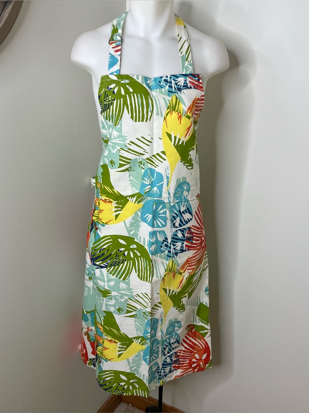 Tropical Print Halter Neck Apron OS